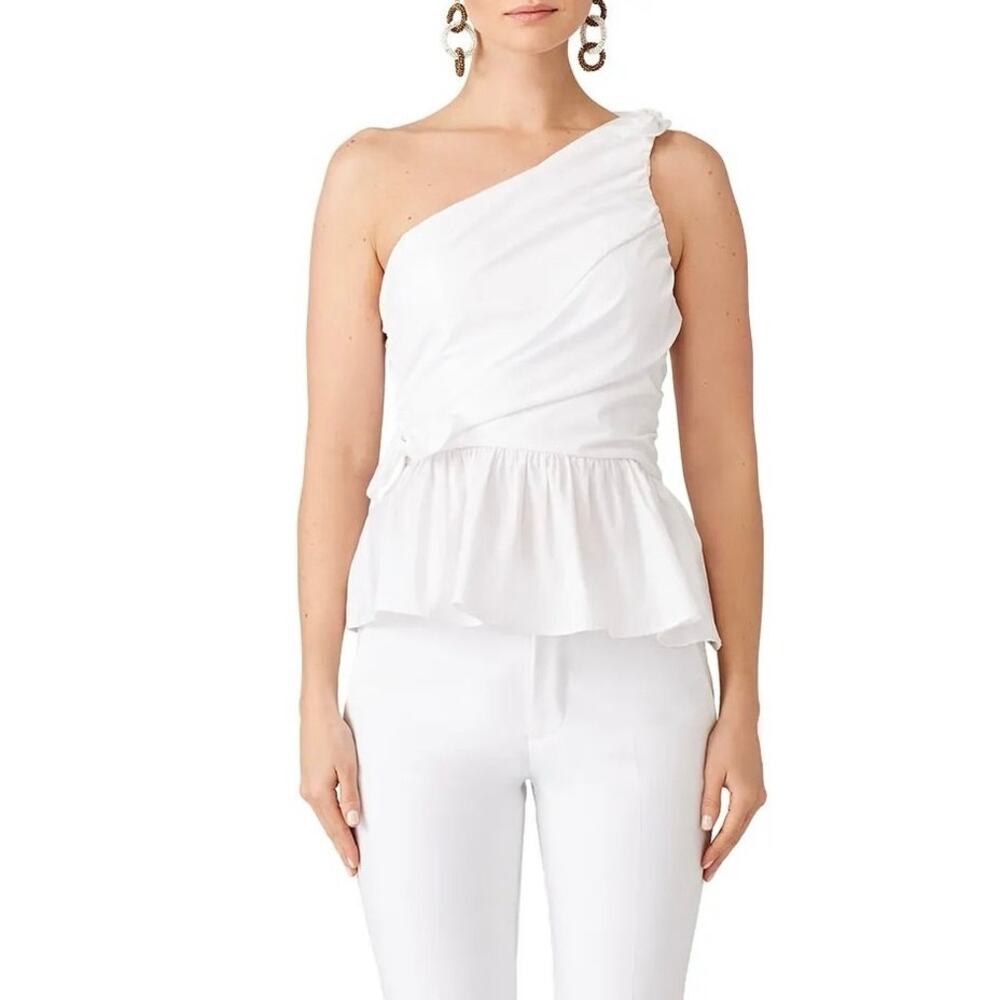A.L.C. White Soraya One Shoulder Ruched Peplum Top Blouse 10
